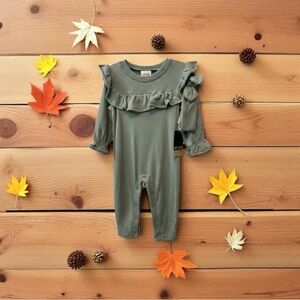 Baby Girl Okie Dokie Knit Long Sleeve Ruffled Aqua Jumpsuit Size 6 Months NWT